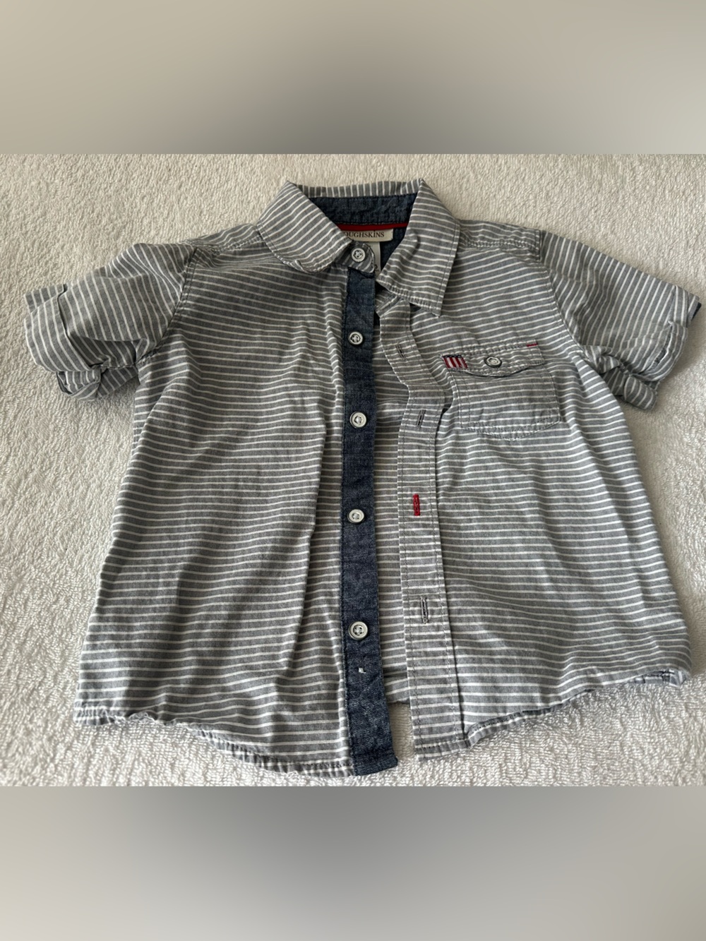 Toughskins Gray & White Striped Short-Sleeve Button Shirt